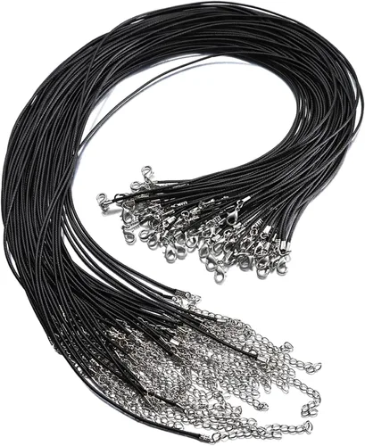 100 unidades de collar de cordón encerado negro de 20 pulgadas y 0.059 in de cadena de cuero sintético, cierre de cadena a granel para fabricación