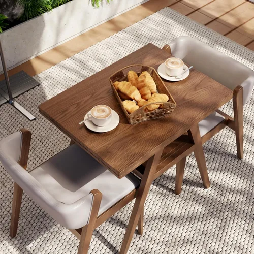 Miniatura 8 de Juego de mesa de comedor bistró de madera maciza, 3 piezas, mesa de comedor para patio al aire libre, juego de 2 con sillas tapizadas, silla