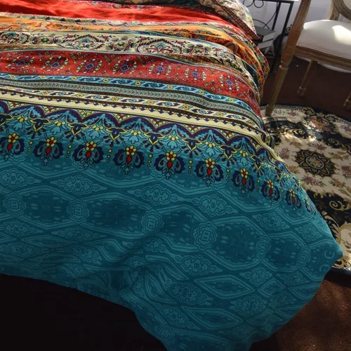 Miniatura 4 de LELVA Juego de ropa de cama bohemia de algodón con fundas de almohada, tamaño individual, 5 piezas