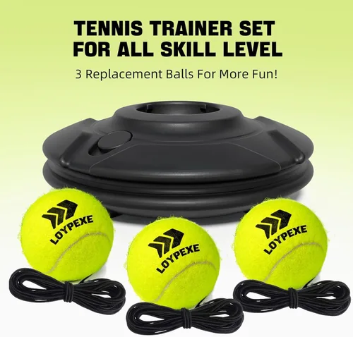 Miniatura 6 de Juego de entrenador de tenis con cuerda para entrenamiento de tenis solo, equipo de práctica de varias pelotas de rebote de repuesto