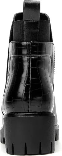 Miniatura 2 de CentroPoint Botas de tobillo Chelsea con plataforma de moda para mujer, suela de lengüeta, botas de combate, punta redonda, zapatos de invierno