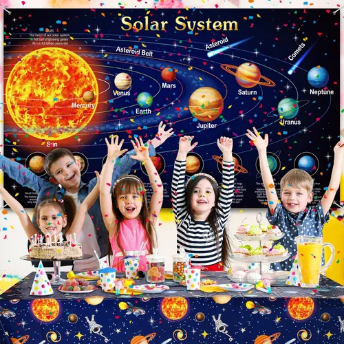 Miniatura 5 de Sumind 6 manteles espaciales de plástico para decoración exterior del sistema solar, diseño de planeta para niños, temática espacial, decoración