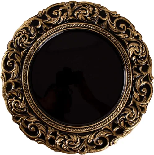 Miniatura 7 de Efavormart juego de 6 platos de plástico redondos de 35.56 cm, negro/dorado con diseño barroco grabado en el borde para eventos de boda y fiesta