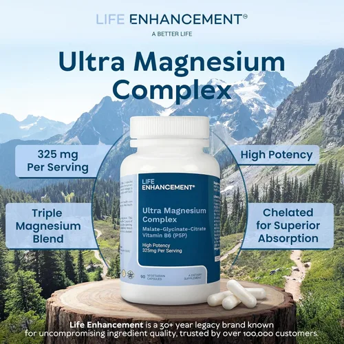 Miniatura 3 de Life Enhancement Complejo de magnesio ultra triple – 325 mg – con B6, glicinato, malato y citrato – Suplemento de magnesio mejora el sueño