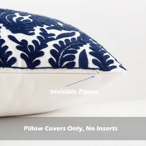 Miniatura 2 de HWY 50 Fundas de almohada decorativas azul marino de 18x18 pulgadas (1 pieza), funda de cojín bordada de algodón para granja, funda de almohada