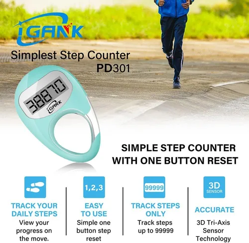 Miniatura 2 de Podómetro simple para caminar, contador de pasos 3D para hombres, mujeres y niños Turquesa