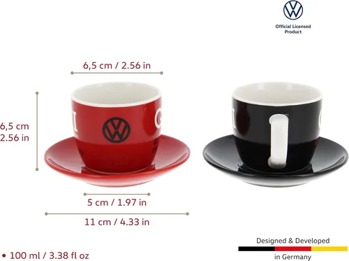 Miniatura 3 de BRISA VW Collection - Juego de tazas de café expreso Volkswagen, diseño GTI (The Legend/Red & Black/2 piezas/3.4 fl oz/3.4 fl oz)