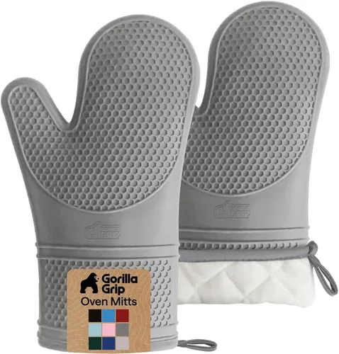 Miniatura 28 de Gorilla Grip - Juego de guantes de horno de silicona resistentes al calor extralargos, forro acolchado suave, guantes flexibles impermeables