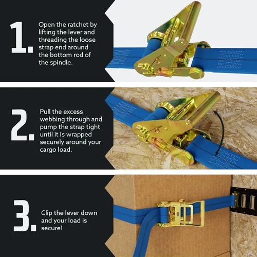 Miniatura 5 de Correas de Trinquete E Track para Sujeción de Carga, (Paquete de 2) 2 x 7 Correas de Trinquete Azules de Servicio Pesado, Correa de Trinquete