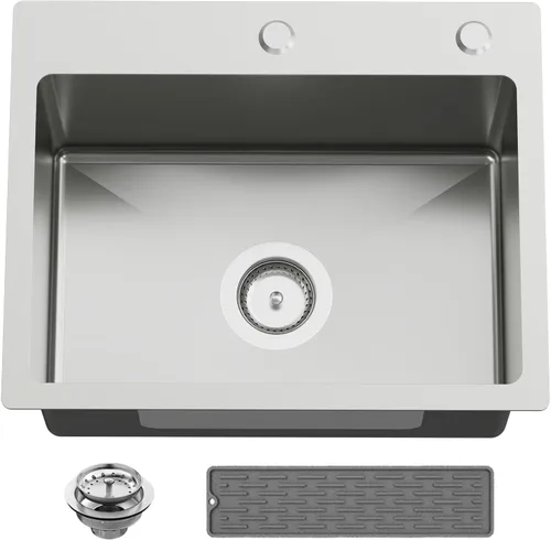 Miniatura 27 de Fregadero Negro de Cocina y Bar, Fregadero de Cocina de Acero Inoxidable de 15 x 17 Pulgadas para Empotrar, Fregadero de Bar Moderno de Un Solo