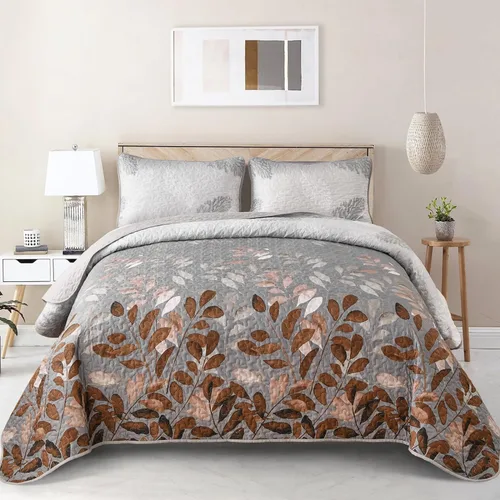 Miniatura 12 de WONGS BEDDING Juego de edredón floral tamaño Queen, 3 piezas, colcha con hojas botánicas en color agua, juego de edredón con 2 fundas de almohada