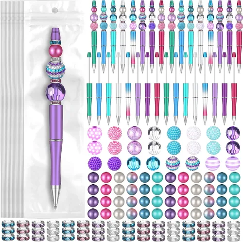 Miniatura 5 de Cholemy Juego de 24 bolígrafos de plástico surtidos, cuentas espaciadoras de cristal de chicle, cuentas espaciadoras de tinta negra, juego