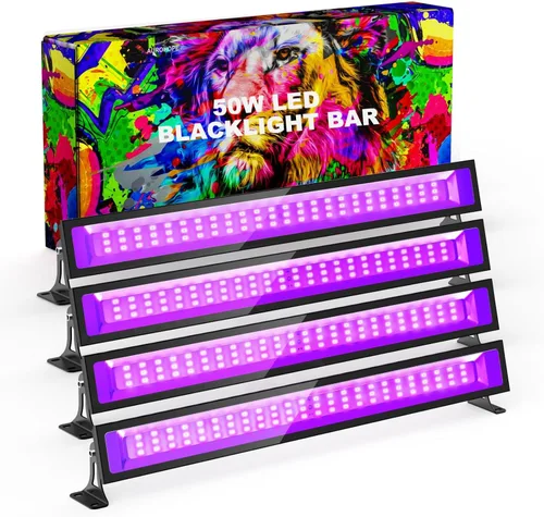 Luz LED negra de 50 W, barra de luz UV de 385 nm con enchufe e interruptor, luces negras impermeables IP66 para fiestas brillantes, decoración de
