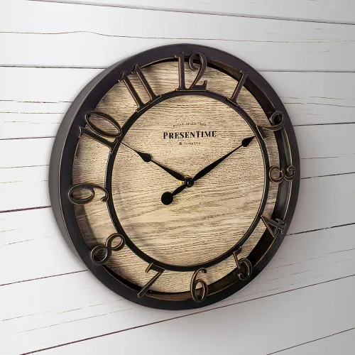Miniatura 2 de Presentime & Co - Reloj de pared de la serie Farmhouse de 10 pulgadas, estilo cabaña, diseño vintage, bronce aceitado