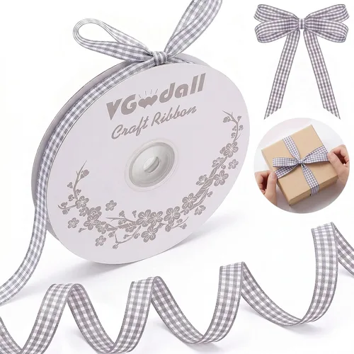 VGoodall Cinta de Gingham Gris Oscuro, 3/8 x 50 yardas, Cinta de Picnic para Manualidades, Cintas Gris Oscuro para Accesorios de Cabello, Artesanías