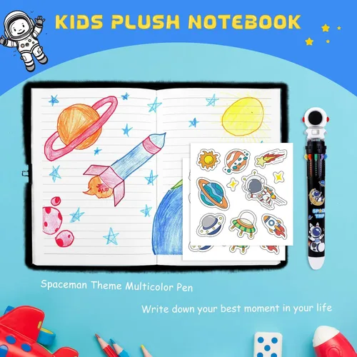 Miniatura 6 de homicozy Diarios del espacio exterior para niños y niñas con cerradura y llaves, diario mullido para niños con 160 páginas rayadas, cuaderno secreto