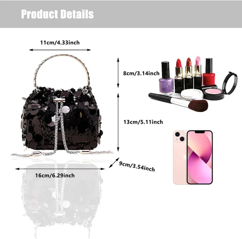 Miniatura 3 de pfoosnd Bolso de mano de noche con lentejuelas brillantes para mujer, bolso cruzado con purpurina para noche, boda, fiesta, baile de graduación
