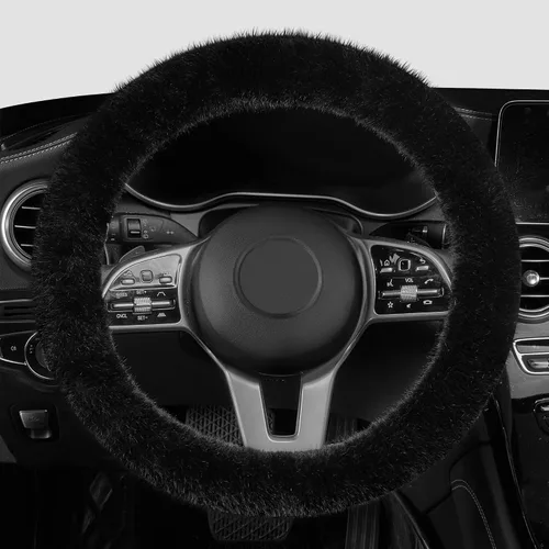 LACDL Fundas mullidas de invierno para volante de automóvil, para mujer, cálida y bonita funda para volante de automóvil para sedán, SUV, súper Negro