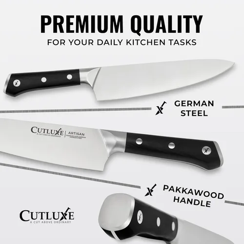 Miniatura 4 de Cutluxe Juego de 15 cuchillos – Bloque de madera negra premium – Juego de cuchillos para cocina, acero inoxidable alemán de alto carbono ultra Negro