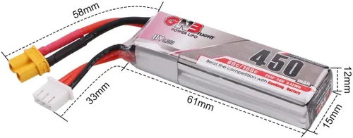 Miniatura 3 de Crazepony 2S HV LiPo Batería, 7.6V 450mAh 80/160C XT30 Plug para basureros Larva X Micro FPV Racing Drone Quadcopter - 2 piezas