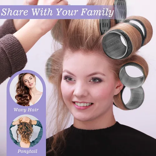 Miniatura 7 de 6 rodillos de pelo jumbo de 2.520 in y 6 rodillos grandes de 2.165 in, rodillos grandes para cabello largo, mujeres con 12 pinzas para el cabello