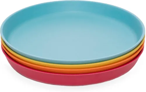 Miniatura 14 de WeeSprout Platos de bambú con tapas de silicona, juego de 4, vajilla de tamaño infantil, cereales, sobras y aperitivos, vajilla de melamina apta