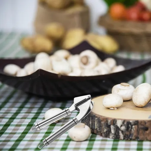 Miniatura 6 de Prensa de ajo de acero inoxidable, trituradora manual de ajo y pelador, dispositivo de cocina, operación sin esfuerzo, elegante herramienta