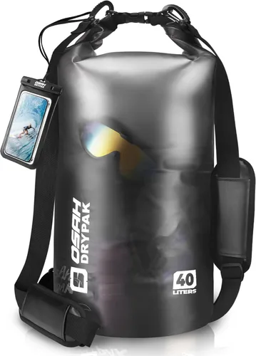Miniatura 39 de Bolsa seca impermeable, 5L/10L/20L/30L/40L Mochila de almacenamiento ligera con funda para teléfono para mujeres y hombres, saco impermeable Gris