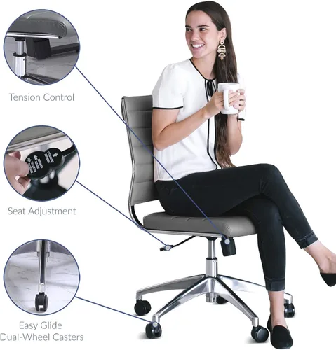 Miniatura 10 de LexMod Jive silla de oficina ejecutiva acanalada respaldo alto, Poliuretano, Gris