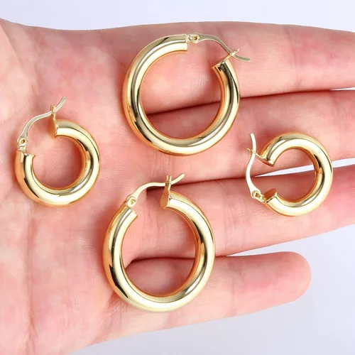Miniatura 8 de BOUTIQUELOVIN - Aretes chapados en oro de 14 quilates con diseño cilíndrico, gruesos, hipoalergénicos y livianos para mujer