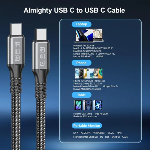 Miniatura 3 de Cable Thunderbolt 4, cable USB C a USB C de 240 W soporta transferencia de fecha de 40 Gbps, pantalla 8K y 4K, cable Thunderbolt4 a USB C de 6.6