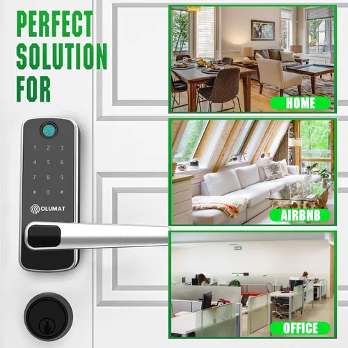Miniatura 5 de Olumat Cerradura inteligente con sensor de puerta, huellas dactilares, código, entrada sin llave, fácil instalación, garantía de satisfacción de 30