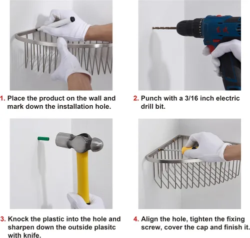 Miniatura 6 de Cesta de esquina para ducha, estante de ducha de baño de acero inoxidable, organizador para almacenamiento de ducha, estante de esquina de pared