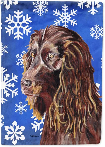 Miniatura 182 de Caroline's Treasures SC9374GF Bulldog English Snow flakes Holiday Garden Flag Buzón Bandera decorativa para patio exterior, patio, obras de arte