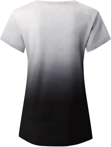 Miniatura 6 de Blusa de talla grande para mujer, talla grande, para uso diario, verano, primavera, verano, casual, estampado degradado, manga corta, V