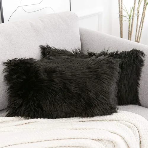 Miniatura 16 de Juego de 2 fundas de almohada mullidas decorativas - Nueva serie de lujo estilo merino - Fundas de almohada de piel sintética - Fundas de cojín