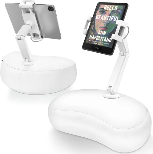 AboveTEK Soporte de almohada para tableta para cama, manos libres ajustable para iPad de lectura de regazo con puf suave, regalo ideal para mamá, se