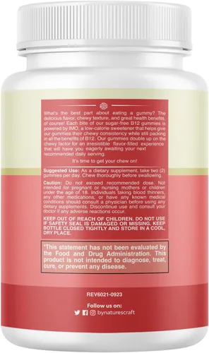 Miniatura 2 de Gomitas de vitamina B12 para adultos, vitamina B12 sin azúcar, 1000 mcg, gomas masticables para energía y apoyo del estado de ánimo, salud