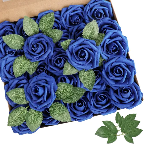 AmyHomie 25 rosas artificiales de aspecto real con tallo para ramos de boda, centros de mesa, arreglos, fiestas, baby shower, día de San Valentín,