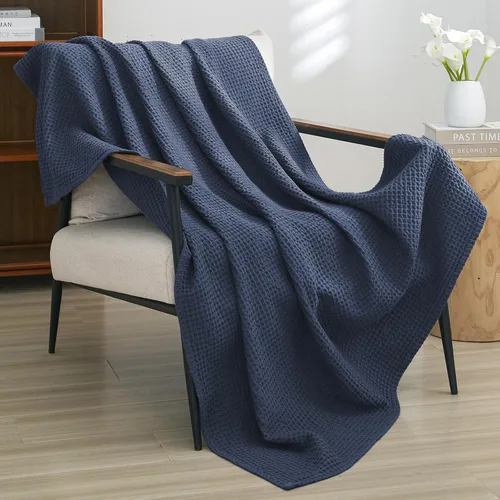 Miniatura 53 de PHF - Manta de punto gofre 100% de algodón tamaño king para cama, cobija ligera transpirable a prueba de engancho, ideal para acolchado en climas
