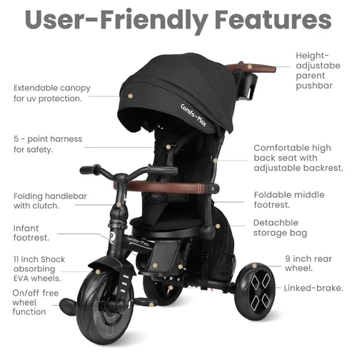 Miniatura 7 de Cochecito de bicicleta para bebés de 10 meses a 6 años de edad, cochecito plegable 8 en 1 para niños pequeños de 3 a 5 años, triciclo de regalo