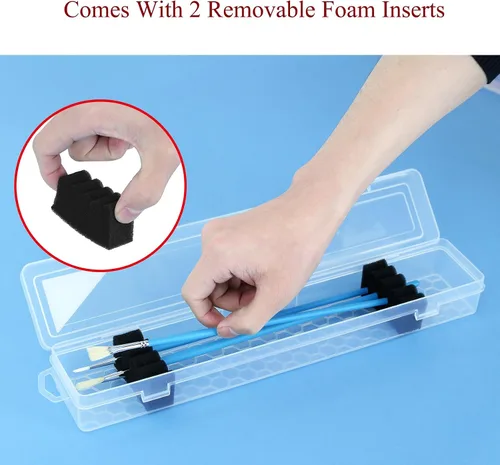 Miniatura 6 de Caja Portapinceles para Artista PaintBrush, Portátil de Plástico Duro Transparente, Pequeño Estuche de Viaje para Pinceles de Acuarela con Insertos