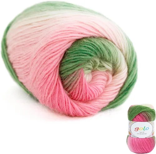 Miniatura 12 de Hilo de lana golo para tejer 200 yardas, hilo Cachemire multicolor arcoíris