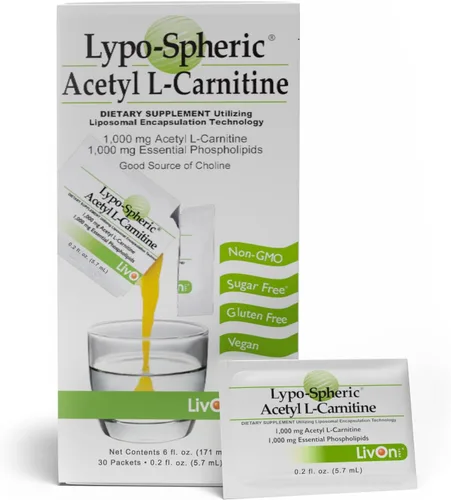 Lypo-Spheric Acetil L-Carnitina – 1,000 mg de acetil L-carnitina y fosfolípidos esenciales por paquete – Liposoma encapsulado para una máxima