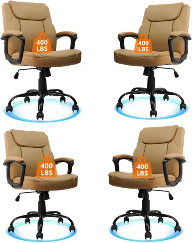 Miniatura 19 de CLATINA - Silla ejecutiva de oficina con respaldo medio de cuero, soporte lumbar y reposabrazos acolchados, diseño ergonómico ajustable y giratorio