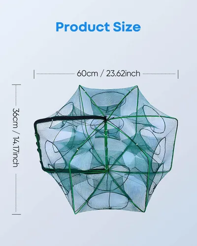 Miniatura 6 de Generic Trampa de pesca plegable mejorada de 6 lados y 12 agujeros, trampa portátil para cebo de pesca para cangrejos, cangrejos de río, peces