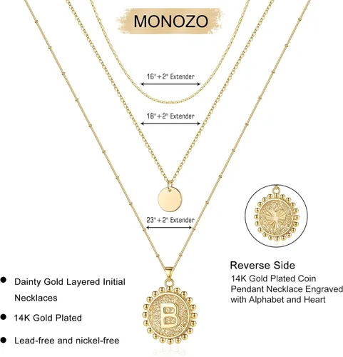 Miniatura 6 de Collares con inicial en capas de oro para mujer, chapado en oro de 14 quilates, gargantilla de disco de capas delicadas, collar hecho a mano