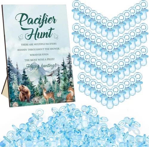 Miniatura 51 de Thyle Juego de 51 piezas de chupete de caza para baby shower, incluye signo de caza y 50 chupetes acrílicos para decoración de juegos de baby Rosa