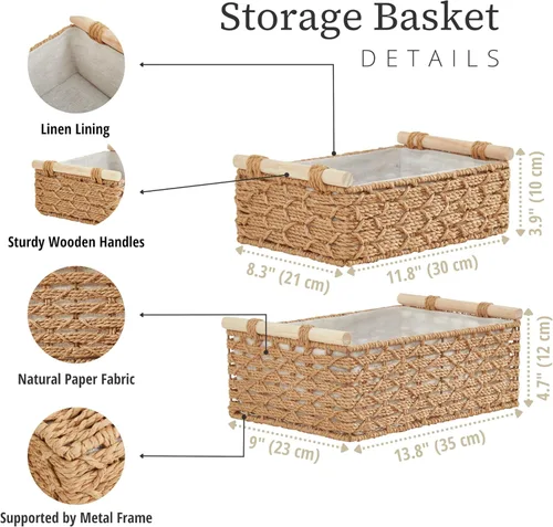 Miniatura 3 de DECOMOMO Cesta de almacenamiento de mimbre, cesta trasera del inodoro, organizador de baño, bandeja para tanque de inodoro, encimera, decoración