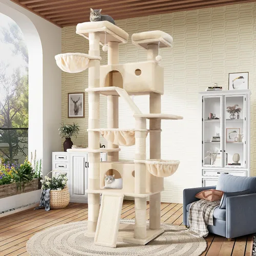 SHA CERLIN Torre de árbol para gatos de varios niveles de 81 pulgadas de alto para gatitos de interior/muebles de condominio para gatos más grandes